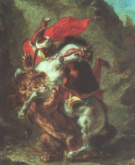 Cavalier arabe attaqué par un lion - Delacroix