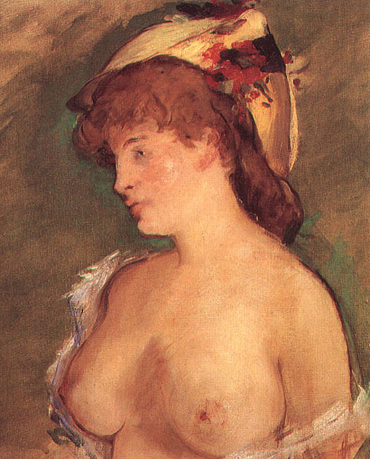 Femme blonde avec seins nus - Manet