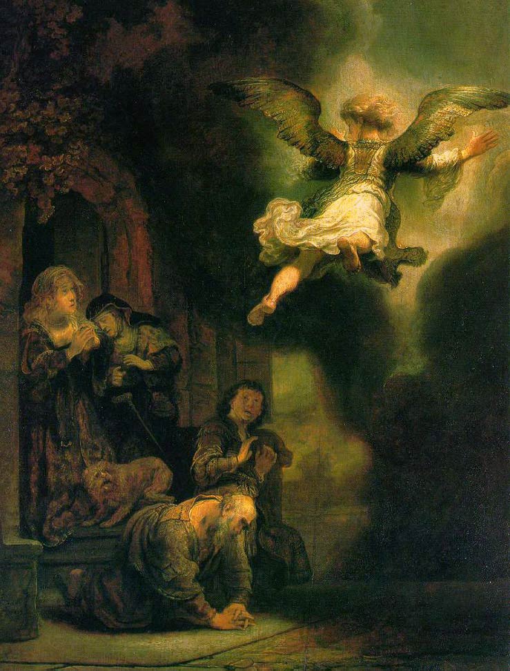 L'archange quittant la famille de Tobias - Rembrandt