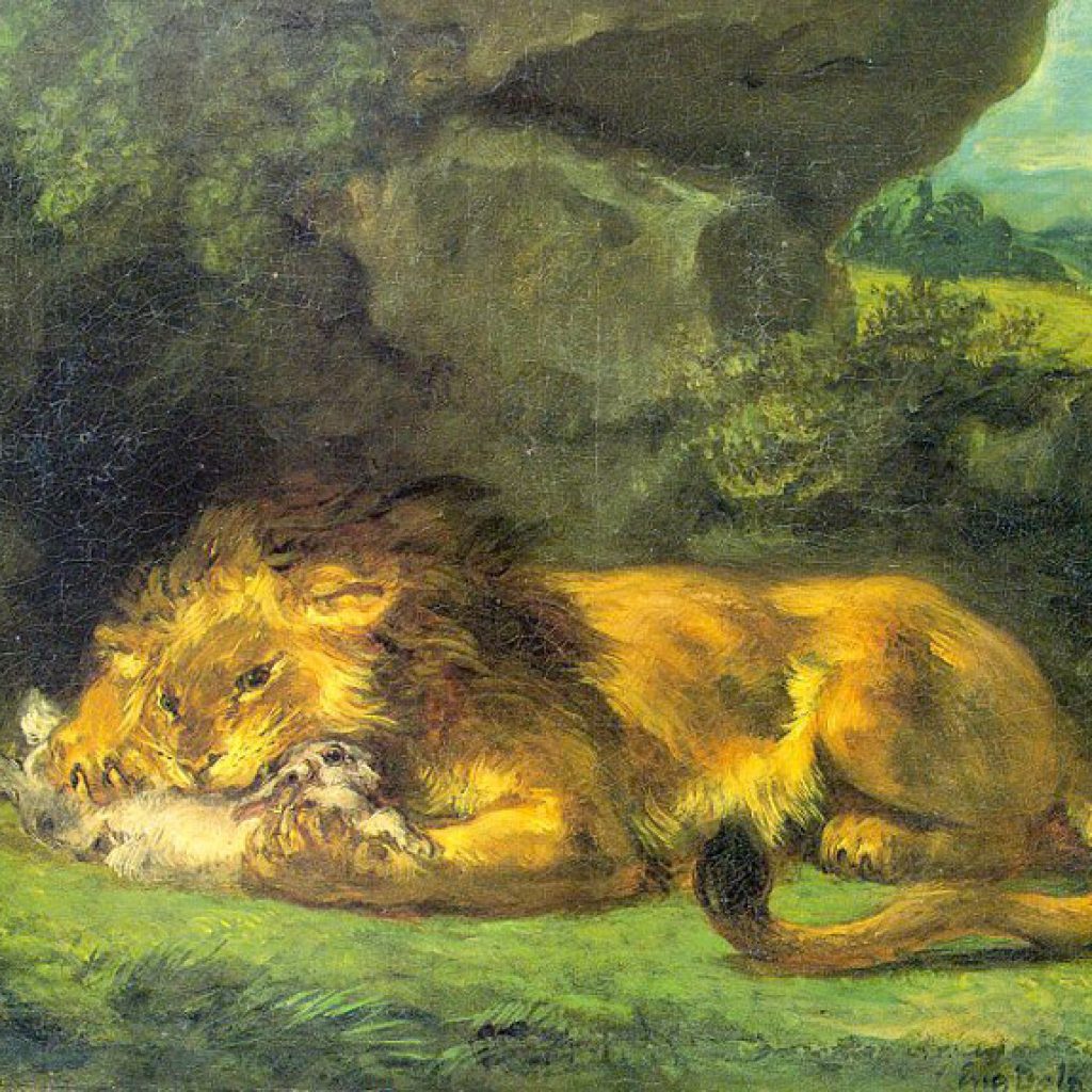 Lion dévorant un lapin - Delacroix