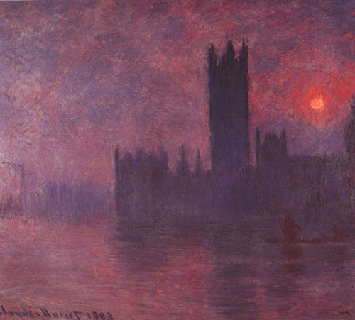 Maisons du parlement au coucher du soleil - Monet