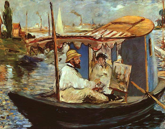 Monet peignant sur son bateau - Manet