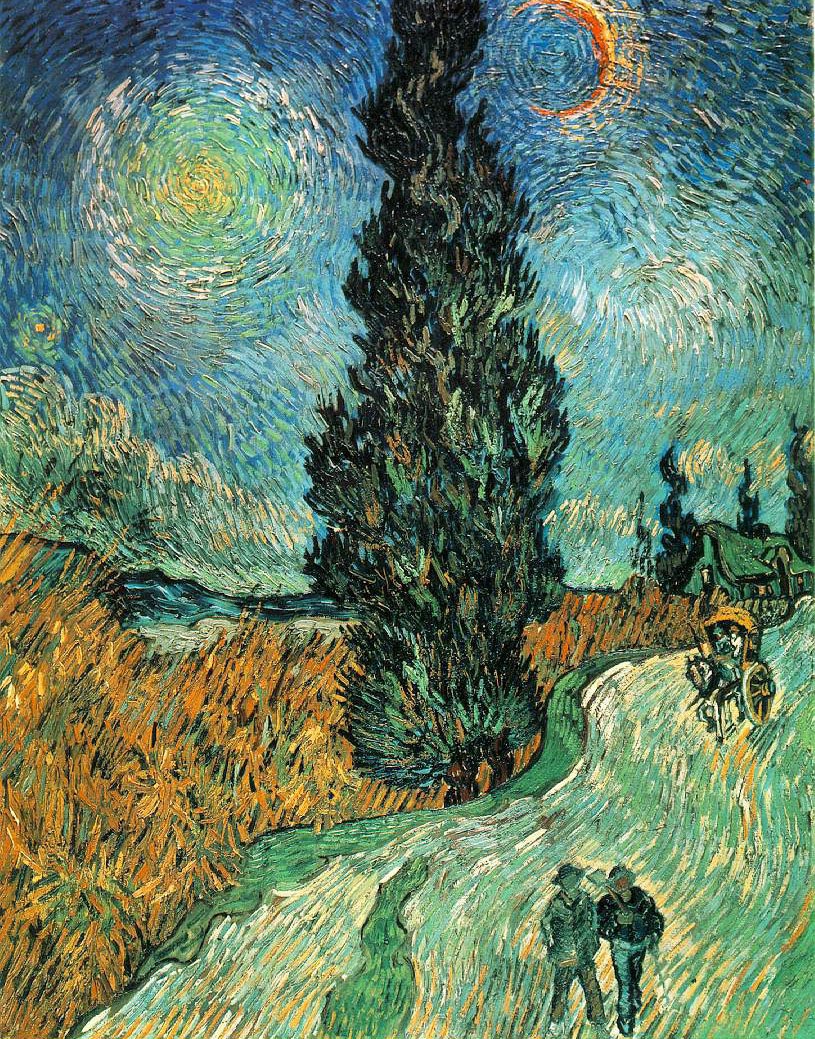Route avec cyprès et ciel étoile  - Van Gogh