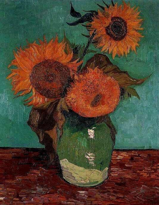 Trois tournesols dans un vase - Van Gogh