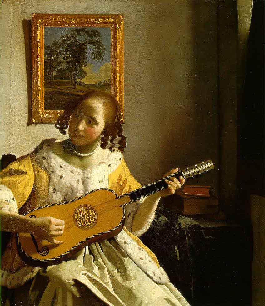 Une femme jouant de la guitare - Vermeer